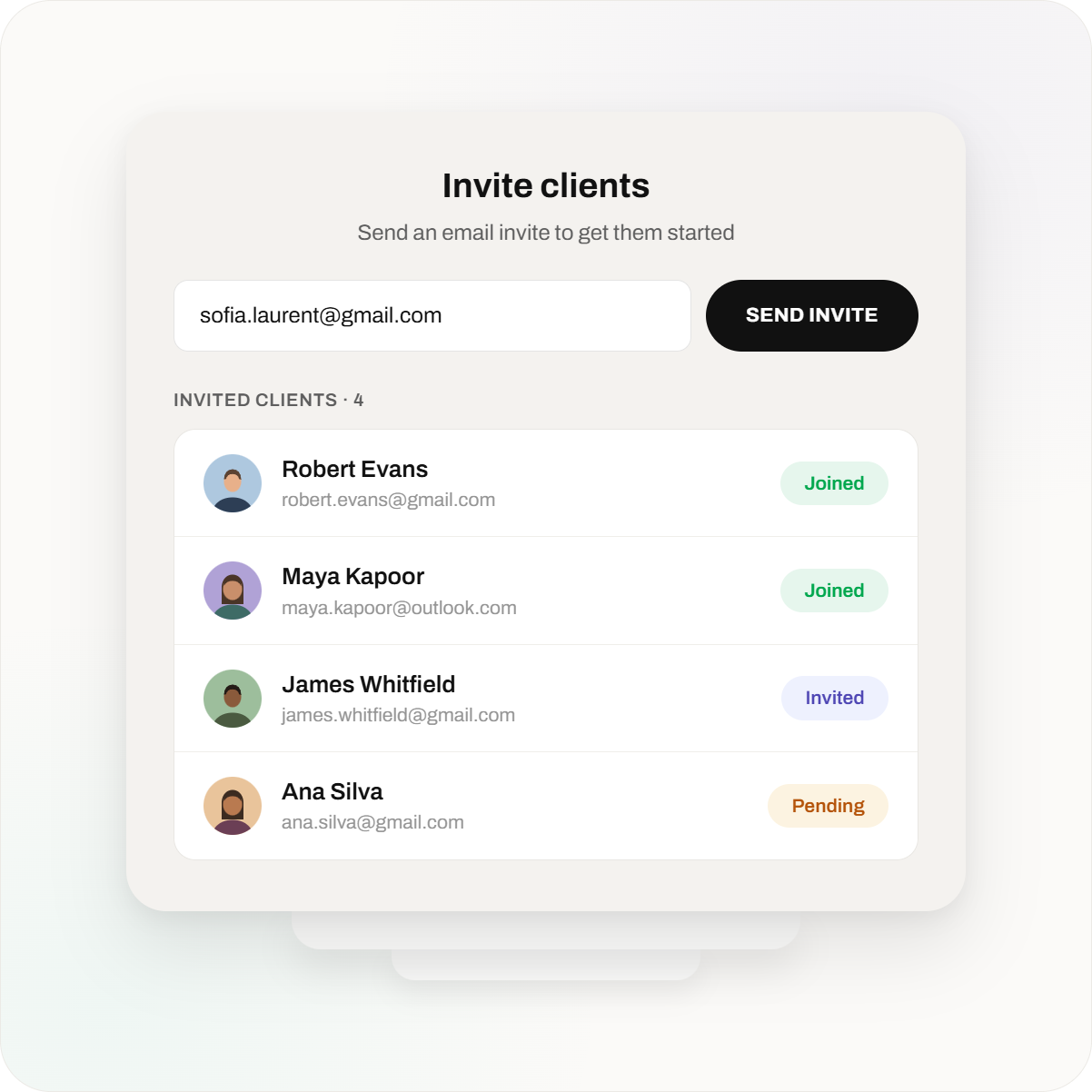 Inviting a client in Aequify